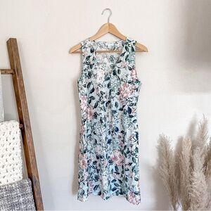 J. Jill A Line Medium Petite Floral Sleeveless Dress 100% Linen